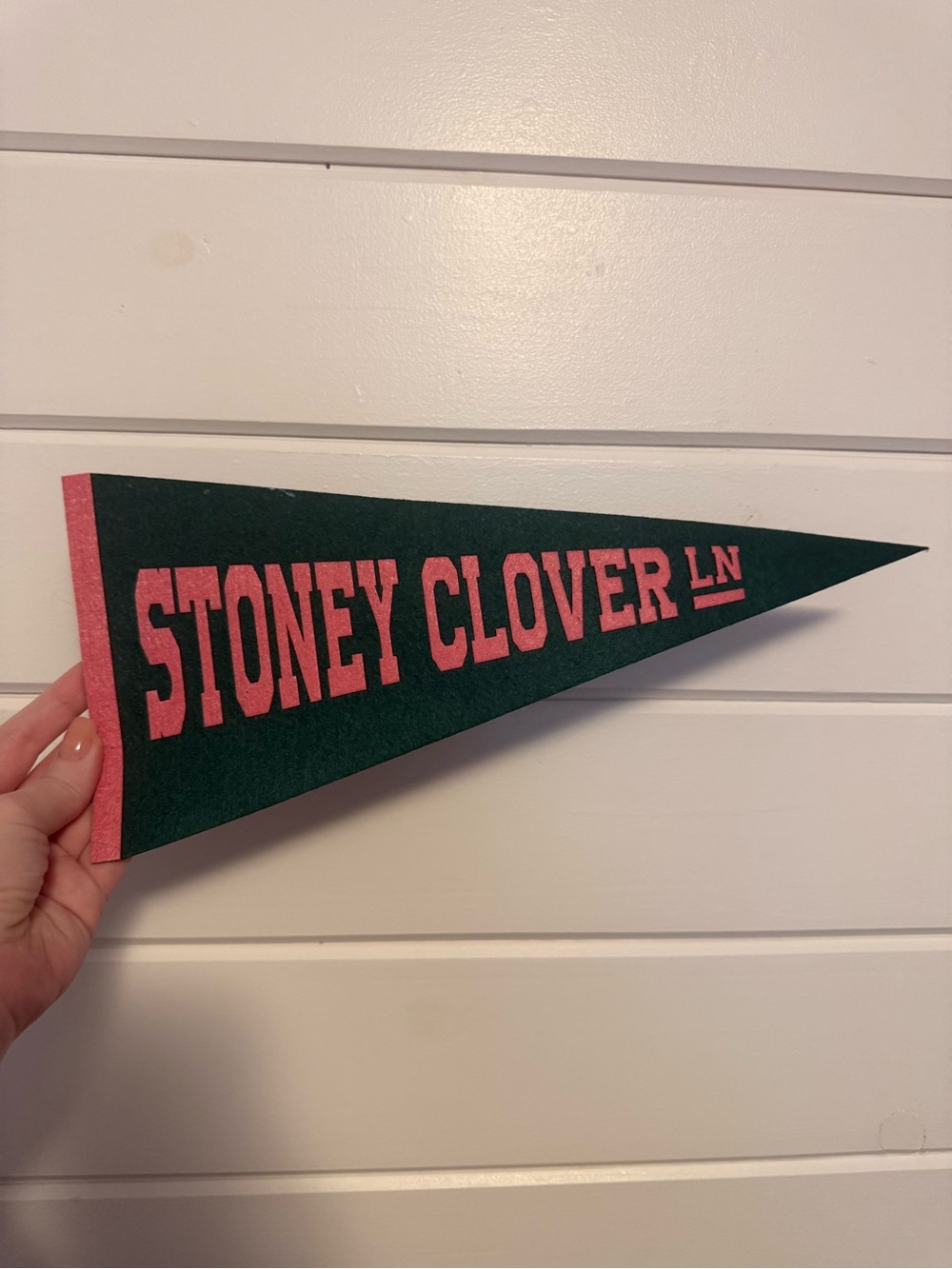 Stoney Clover Lane Green Felt Pennant with Pink Lettering